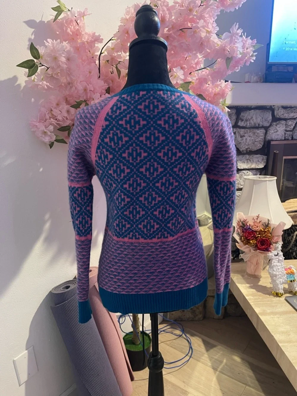 Cashmere J. Crew Pink and Blue Fair Isle Crewneck Sweater - Picture 4 of 4